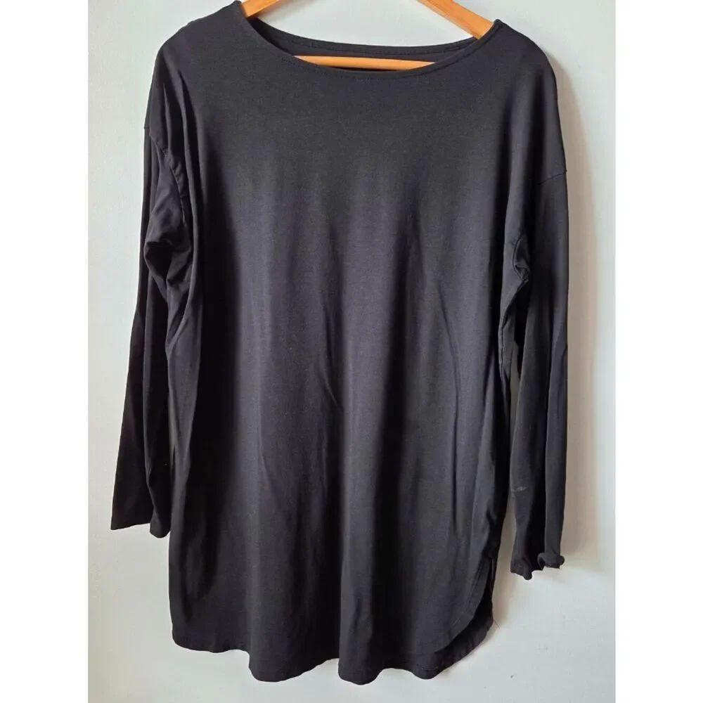 J JILL LUXE SUPIMA TUNIC BLACK BOATNECK LONGSLEEVES TEE SIZE M
